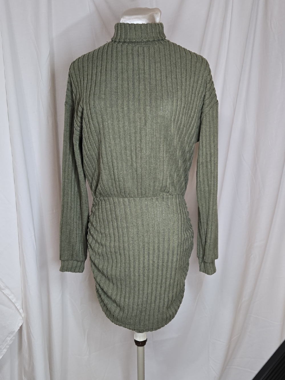 Ribbed Turtleneck Sweater Dress - Olive Green